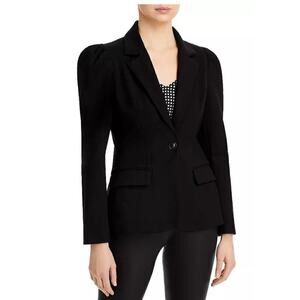 Black Fitted Blazer Puff Shoulder Tailored S 4–6 NWT